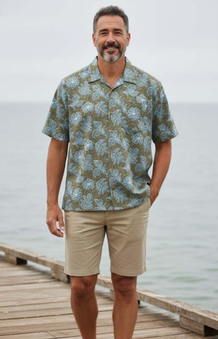 VTG OCEAN PACIFIC OP HAWAIIAN BUTTONUP SHIRT REVERSE PRINT GREEN BLUE MENS LARGE